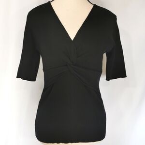 Elie Tahari 3/4 Sleeve V-Neck Twist Front Ribbed Sweater - Sz M